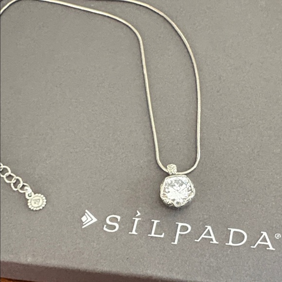 Silpada Elegant Silver Necklace with Crystal Pendant 16”-18” - Picture 2 of 5